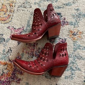 Ariat Red Leather Studded Snip Toe Dixon Ankle Boot